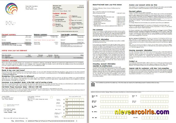 Albania ProCredit bank mortgage statement, 2 pages 1-2